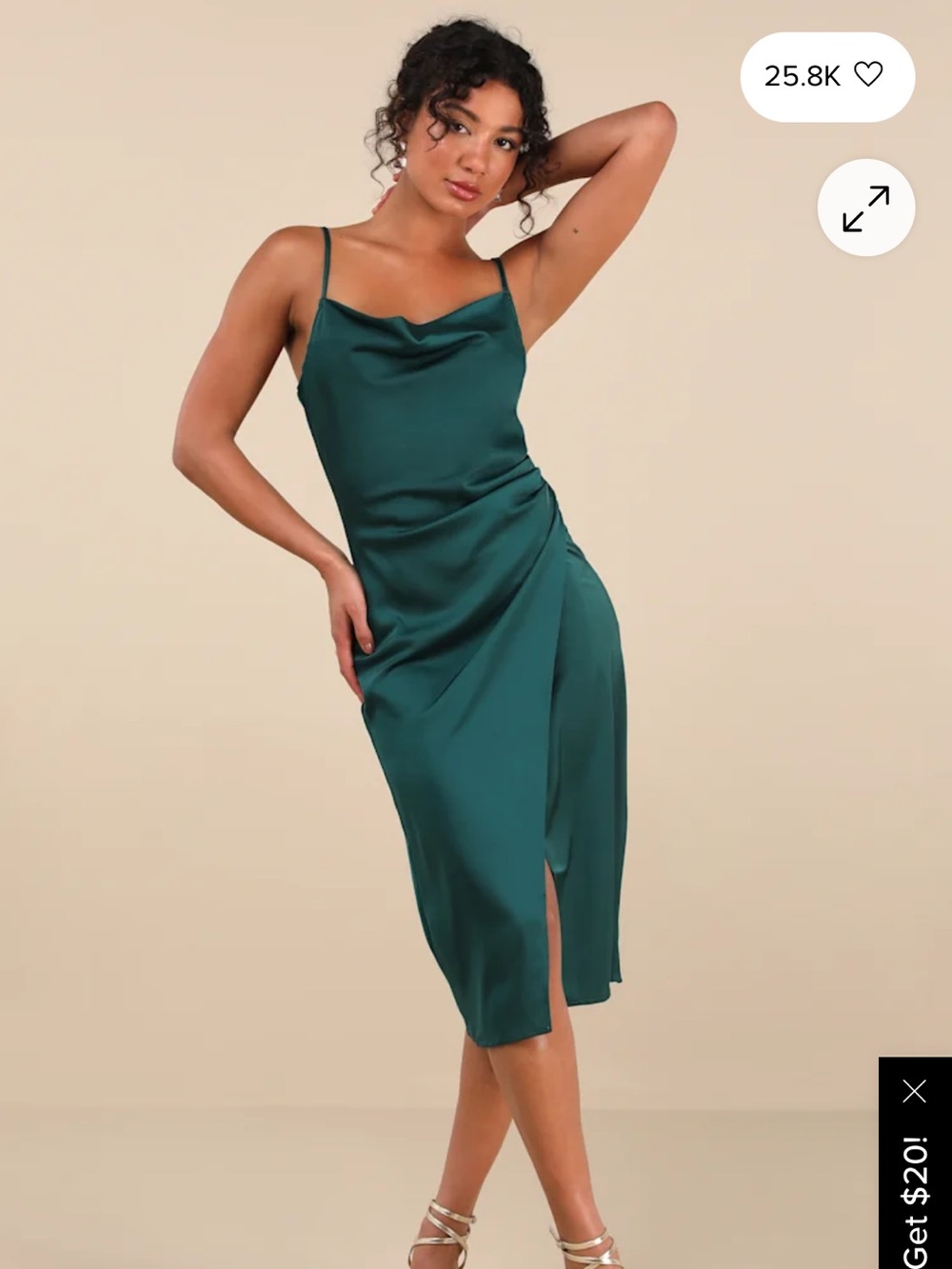Hollywood Woman Forest Green Satin Midi Dress